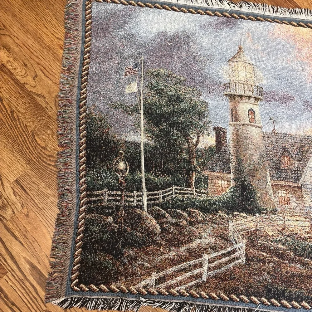 Thomas Kinkade A Light in the Storm Woven Tapestry Throw Blanket Fringed 45x65